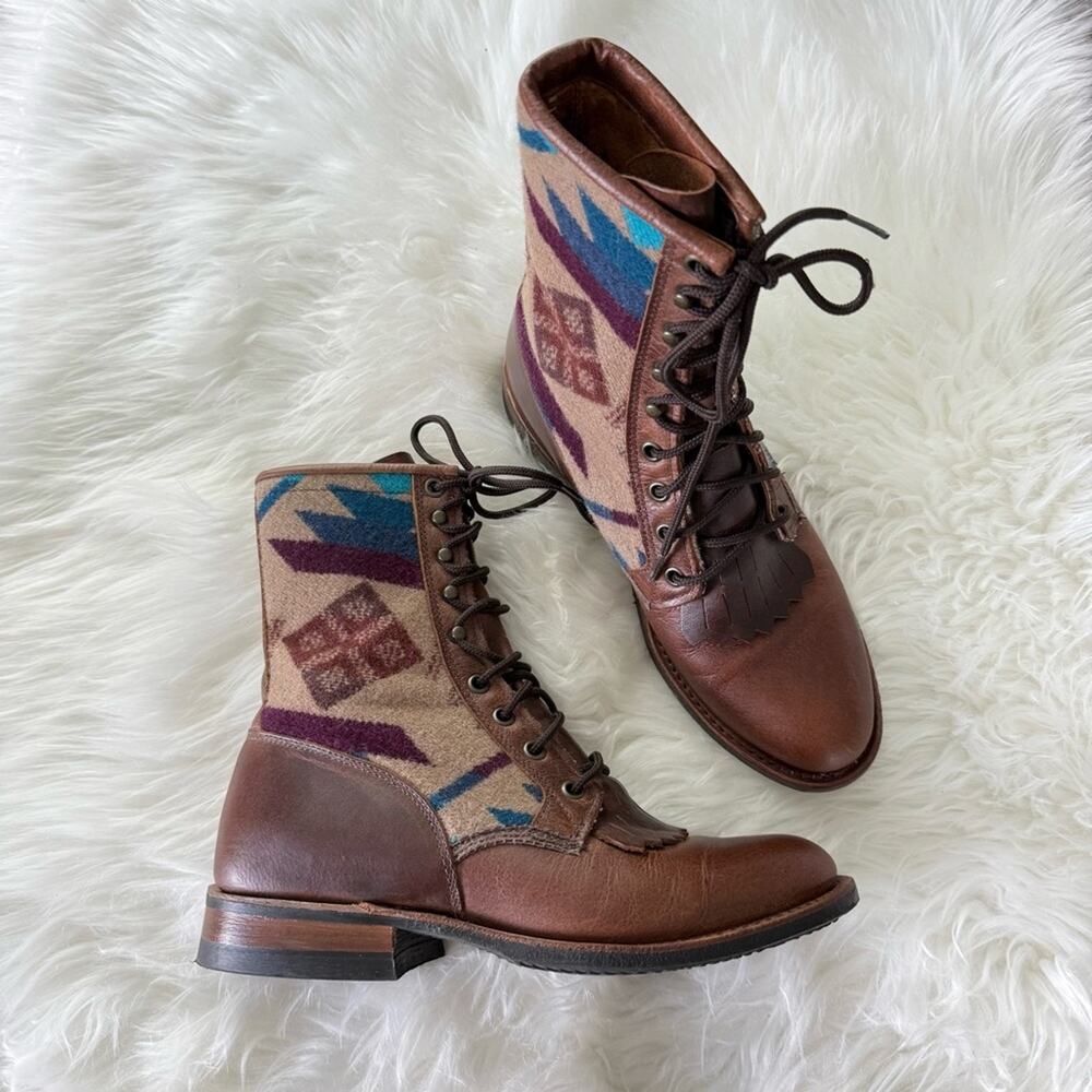 Boulet | RARE Pendleton Paul Brodie Cowboy Cowgirl Lace Up Boot Aztec Wool Upper